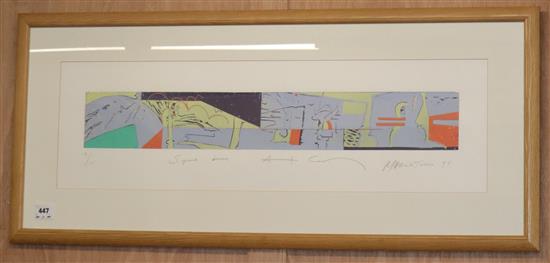 Marco Toro, two limited edition prints, Lobster Chaos and Space Beans, signed in pencil, 7/15, 13/15, 25 x 86cm.
